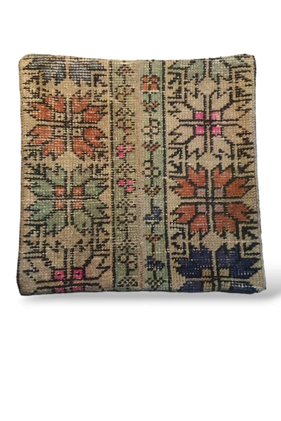 - Açılış Özel Fiyat Art Deco Bohem Halı El Dokuması Vintage Kırlent Minder 40x40cm 417