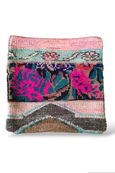 Art Deco Bohem Halı El Dokuması Vintage Kırlent Minder 40x40cm 289