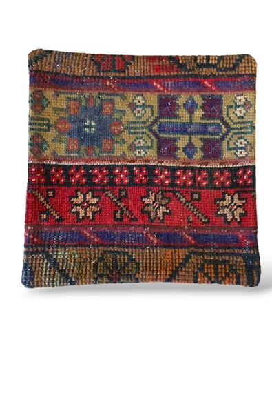 - Açılış Özel Fiyat Art Deco Bohem Halı El Dokuması Vintage Kırlent Minder 40x40cm 289