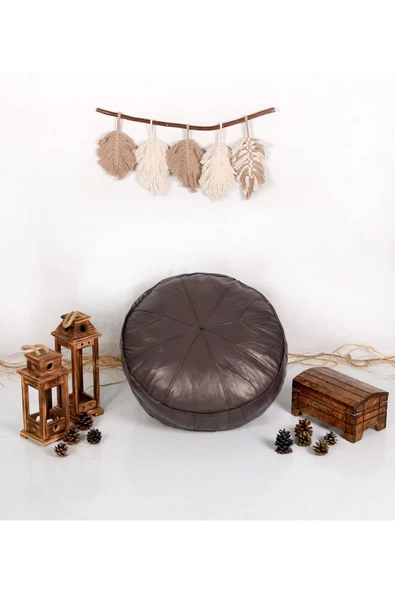 - El Yapımı Deri Bohem Ottoman Puf Minder 60cm - Resim 5