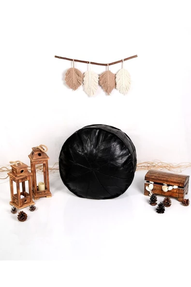 - El Yapımı Hakiki Deri Orijinal Bohem Ottoman Puf Minder 60cm - 4