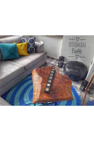 - El Yapımı Hakiki Deri Orijinal Bohem Ottoman Puf Minder 60cm - 7