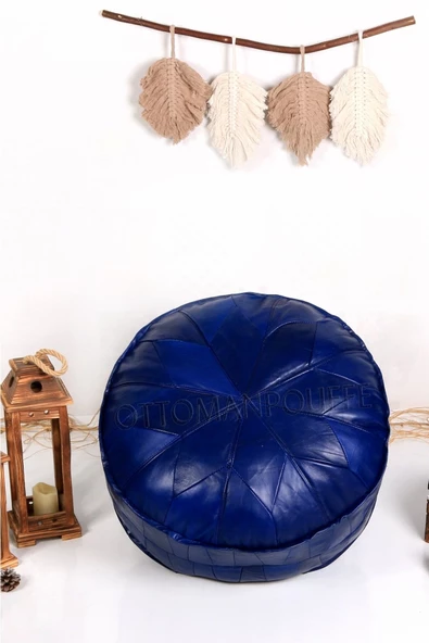 - El Yapımı Hakiki Deri Orijinal Bohem Ottoman Puf Minder 60cm