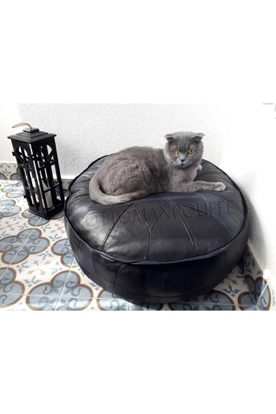 - El Yapımı Hakiki Deri Orijinal Bohem Ottoman Puf Minder 60cm - 6