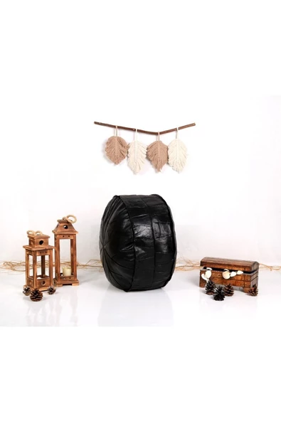 - El Yapımı Hakiki Deri Orijinal Bohem Ottoman Puf Minder 60cm - 5