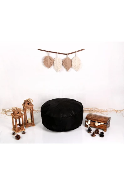 - El Yapımı  Deri Orijinal Bohem Ottoman Puf Minder 60cm - 3