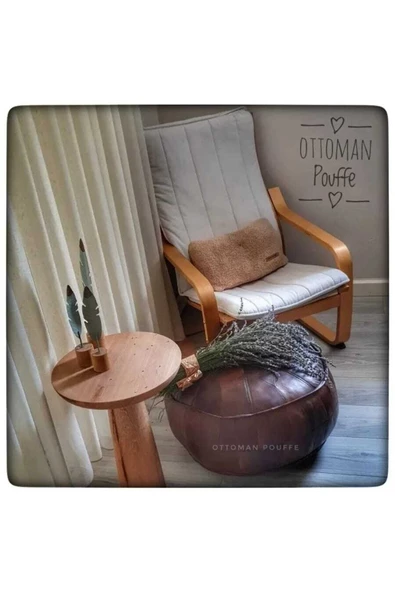 Şok Fiyat ! El Yapımı Hakiki Deri Vintage / Bohem /art Deco Puf Yer Minder 60cm Dolgusuz - 5