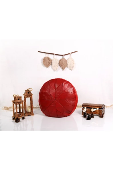 - El Yapımı Hakiki Deri Orijinal Bohem Ottoman Puf Minder 60cm - 2