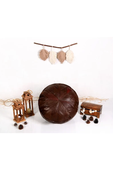- El Yapımı Hakiki Deri Orijinal Bohem Ottoman Puf Minder 60cm - Resim 5