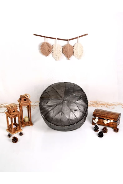 - El Yapımı Hakiki Deri Orijinal Bohem Ottoman Puf Minder 60cm - 5