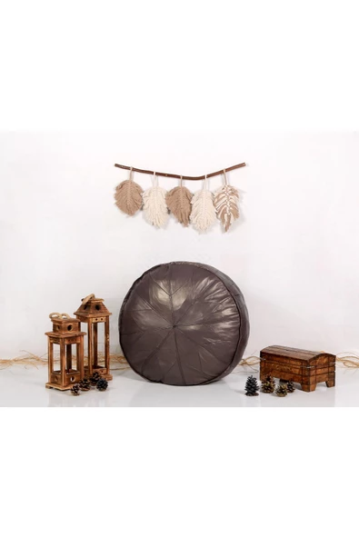 - El Yapımı Deri Bohem Ottoman Puf Minder 60cm - Resim 2