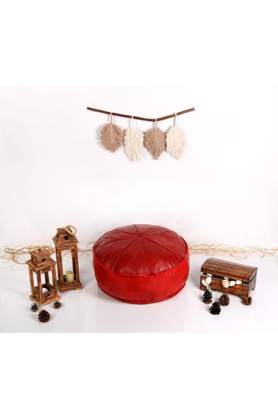 - El Yapımı Hakiki Deri Orijinal Bohem Ottoman Puf Minder 60cm - 4