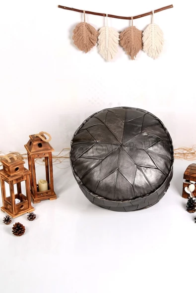 - El Yapımı Hakiki Deri Orijinal Bohem Ottoman Puf Minder 60cm