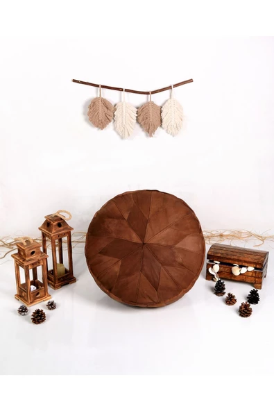 - El Yapımı Hakiki Deri Orijinal Bohem Ottoman Puf Minder 60cm - Resim 2