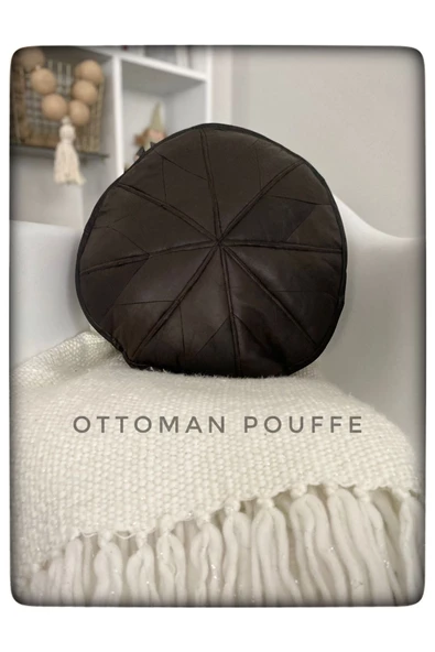 Art Deco El Yapımı Hakiki Deri Orijinal Bohem Ottoman Puf Yer Minderi 40cm (DOLGUSUZ)