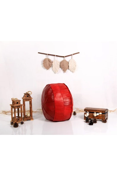 - El Yapımı Hakiki Deri Orijinal Bohem Ottoman Puf Minder 60cm - 3
