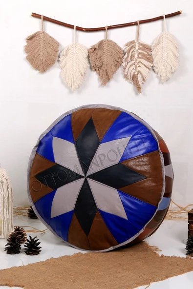 Şok Fiyat Açılışa Özel %50 Off! Art Deco El Yapımı Hakiki Deri Orijinal Bohem Ottoman Puf Minder60cm
