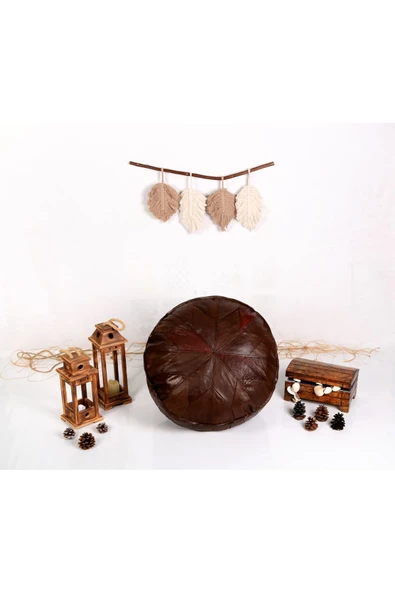 - El Yapımı Hakiki Deri Orijinal Bohem Ottoman Puf Minder 60cm - Resim 4