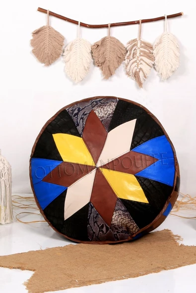 Şok Fiyat Açılışa Özel %50 Off! Art Deco El Yapımı Hakiki Deri Orijinal Bohem Ottoman Puf Minder60cm