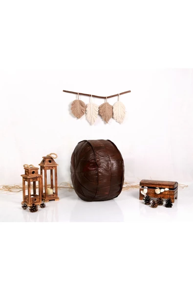 - El Yapımı Hakiki Deri Orijinal Bohem Ottoman Puf Minder 60cm - Resim 3