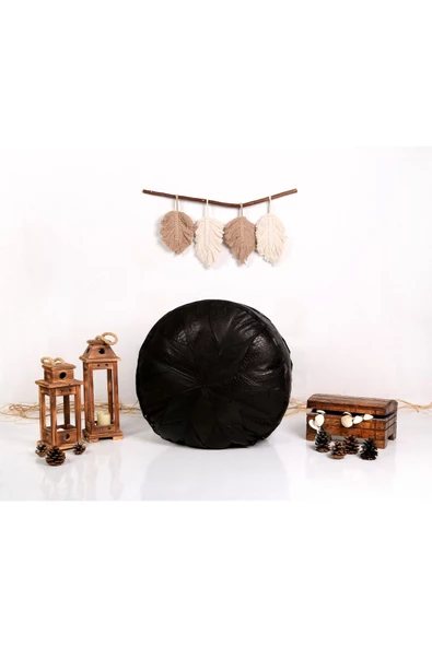 - El Yapımı Hakiki Deri Orijinal Bohem Ottoman Puf Minder 60cm - 2