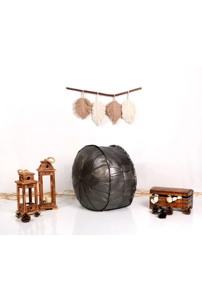 - El Yapımı Hakiki Deri Orijinal Bohem Ottoman Puf Minder 60cm - 3