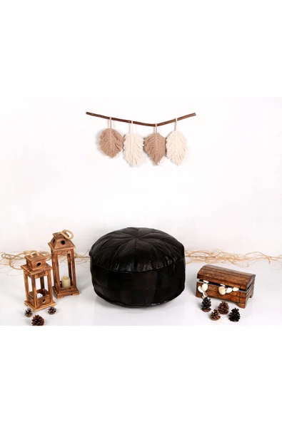 - El Yapımı Hakiki Deri Orijinal Bohem Ottoman Puf Minder 60cm - 4