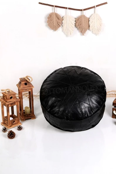 - El Yapımı Hakiki Deri Orijinal Bohem Ottoman Puf Minder 60cm