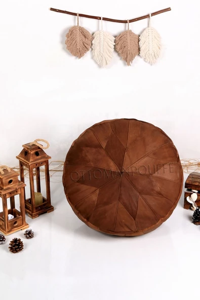 - El Yapımı Hakiki Deri Orijinal Bohem Ottoman Puf Minder 60cm