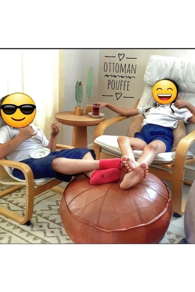 Şok Fiyat ! El Yapımı Hakiki Deri Vintage / Bohem /art Deco Puf Yer Minder 60cm Dolgusuz - 4
