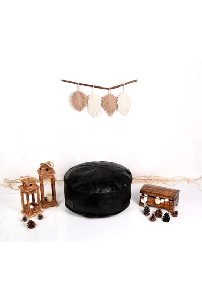 - El Yapımı Hakiki Deri Orijinal Bohem Ottoman Puf Minder 60cm - 2