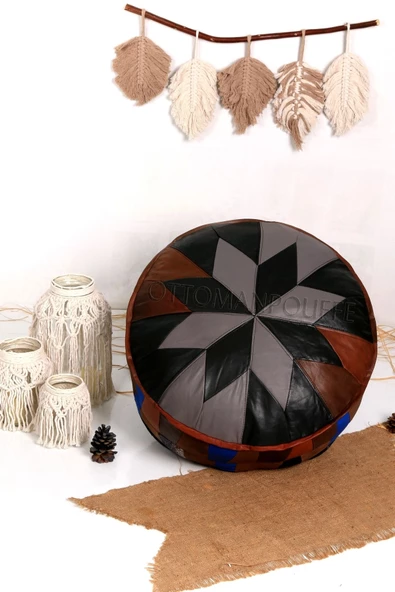 Şok Fiyat Açılışa Özel %50 Off! Art Deco El Yapımı Hakiki Deri Orijinal Bohem Ottoman Puf Minder60cm