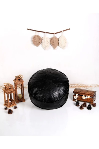 - El Yapımı Hakiki Deri Orijinal Bohem Ottoman Puf Minder 60cm - 3