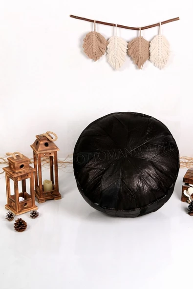 - El Yapımı Hakiki Deri Orijinal Bohem Ottoman Puf Minder 60cm