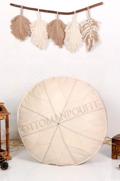 - El Yapımı Hakiki Deri Orijinal Bohem Ottoman Puf Minder 60cm