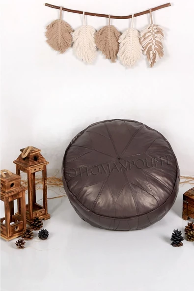 - El Yapımı Deri Bohem Ottoman Puf Minder 60cm