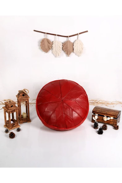 - El Yapımı Hakiki Deri Orijinal Bohem Ottoman Puf Minder 60cm - 5