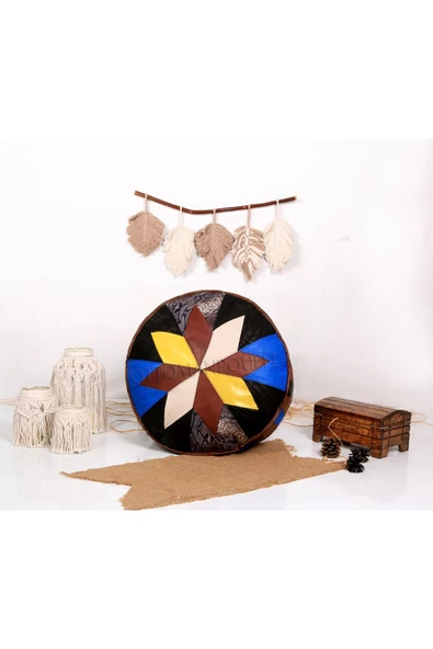 Şok Fiyat Açılışa Özel %50 Off! Art Deco El Yapımı Hakiki Deri Orijinal Bohem Ottoman Puf Minder60cm - 4