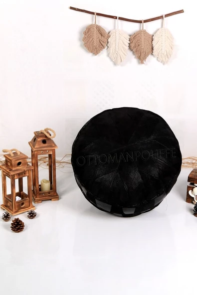 - El Yapımı  Deri Bohem Ottoman Puf Minder 60cm ürün görseli