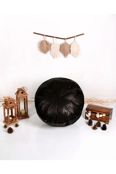 - El Yapımı Hakiki Deri Orijinal Bohem Ottoman Puf Minder 60cm - 5