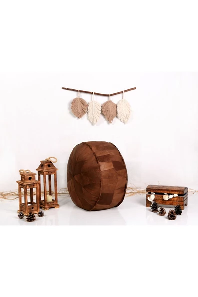 - El Yapımı Hakiki Deri Orijinal Bohem Ottoman Puf Minder 60cm - Resim 5