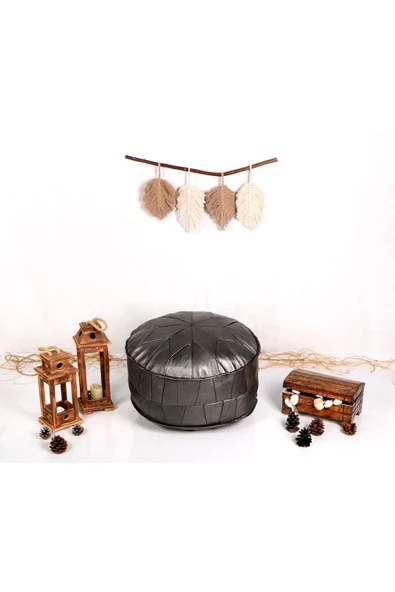 - El Yapımı Hakiki Deri Orijinal Bohem Ottoman Puf Minder 60cm - 4