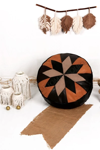 Şok Fiyat Açılışa Özel %50 Off! Art Deco El Yapımı Hakiki Deri Orijinal Bohem Ottoman Puf Minder60cm