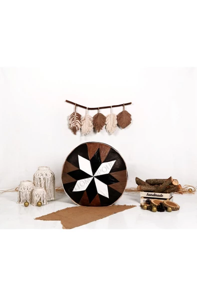 Dolgulu! Art Deco Iskandinav El Yapımı Hakiki Deri Orijinal Bohem Ottoman Puf Yer Minderi 60x30cm - Resim 5