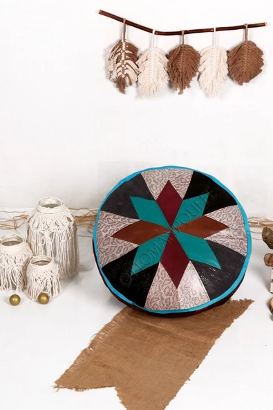 Şok Fiyat Açılışa Özel %50 Off! Art Deco El Yapımı Hakiki Deri Orijinal Bohem Ottoman Puf Minder60cm