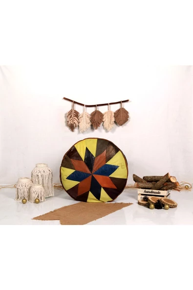 Şok Fiyat Açılışa Özel %50 Off! Art Deco El Yapımı Hakiki Deri Orijinal Bohem Ottoman Puf Minder60cm - Resim 5