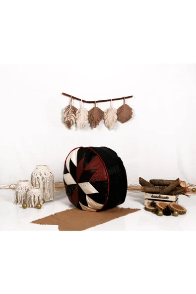 Şok Fiyat Açılışa Özel %50 Off! Art Deco El Yapımı Hakiki Deri Orijinal Bohem Ottoman Puf Minder60cm - 3