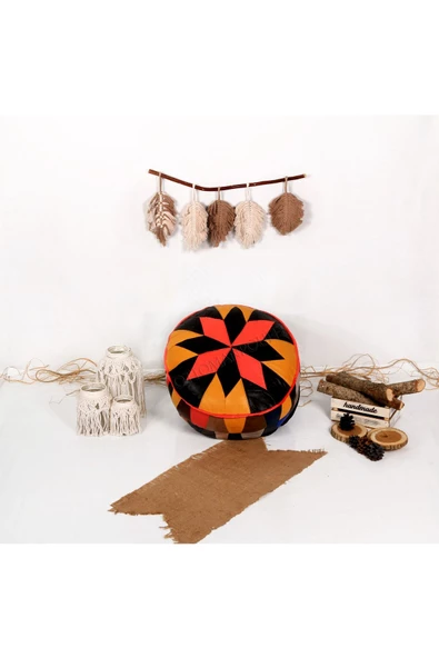 Dolgulu! Art Deco Iskandinav El Yapımı Hakiki Deri Orijinal Bohem Ottoman Puf Yer Minderi 60x30cm - 5