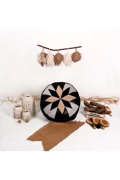 Şok Fiyat Açılışa Özel %50 Off! Art Deco El Yapımı Hakiki Deri Orijinal Bohem Ottoman Puf Minder60cm - 5