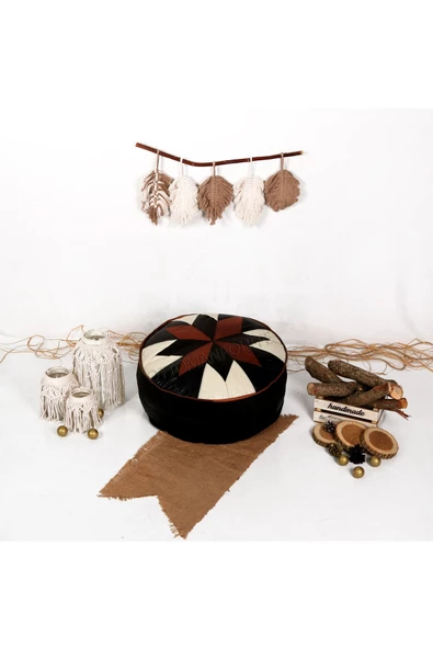 Şok Fiyat Açılışa Özel %50 Off! Art Deco El Yapımı Hakiki Deri Orijinal Bohem Ottoman Puf Minder60cm - Resim 4